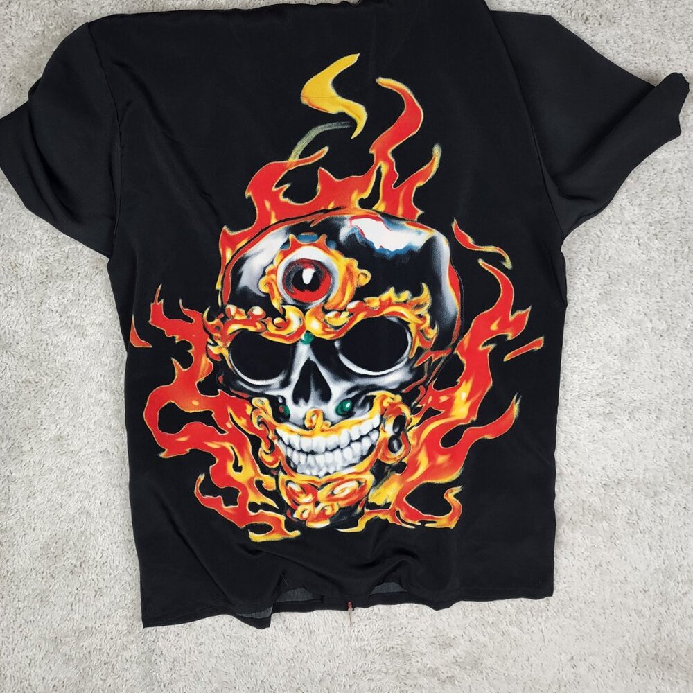 Vintage Dragonfly Clothing Co Skull Flames VTG Size Medium Bowling Party M Y2K - Picture 7 of 7